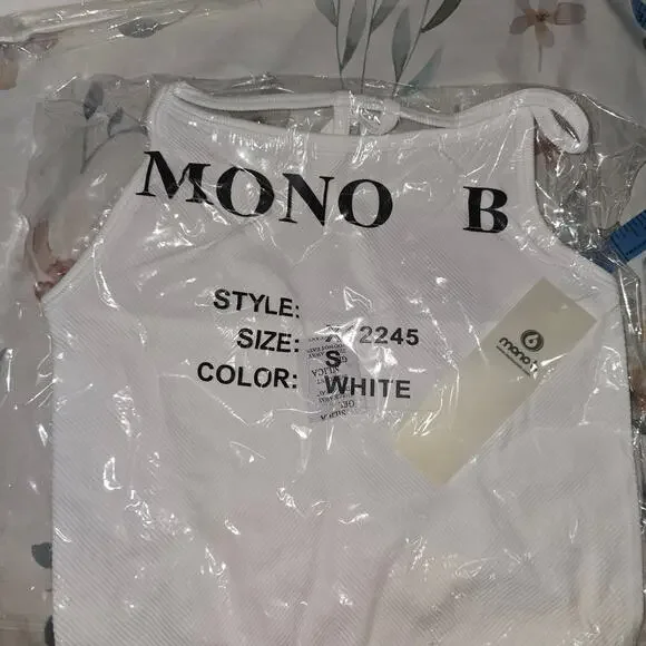 Mono B Think Racerback White Activewear Tank Small - Picture 4 of 4